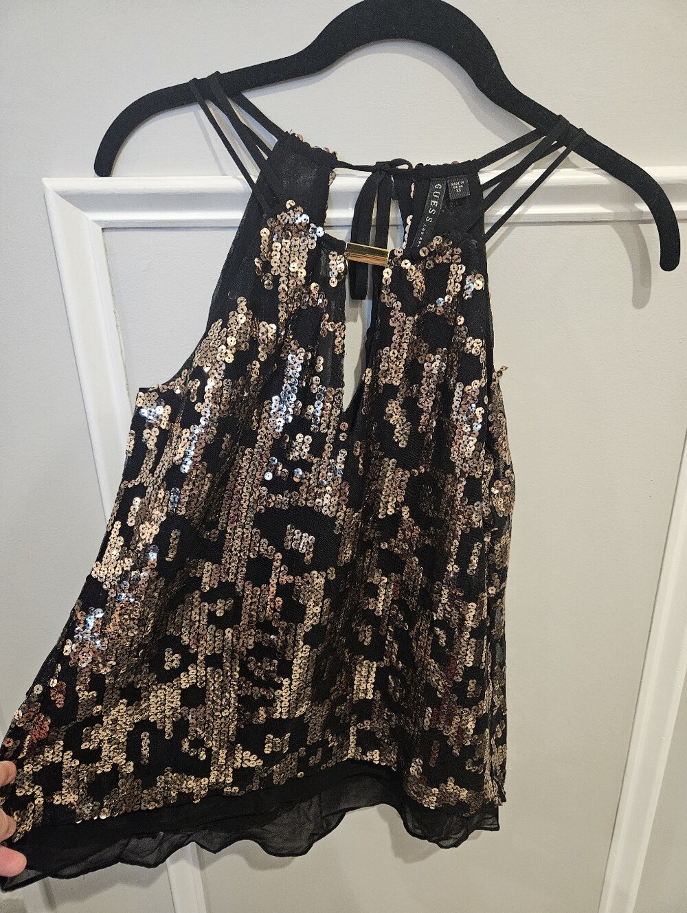 Guess Black and Gold Sequin Halter Cami
